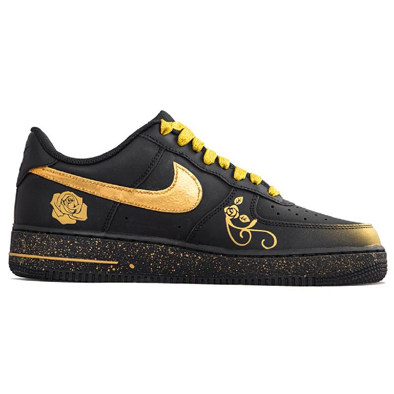 [Custom Black gold rose for women]  Air Force 1 Skateboard Shoes Women's Low-Top Black/Gold