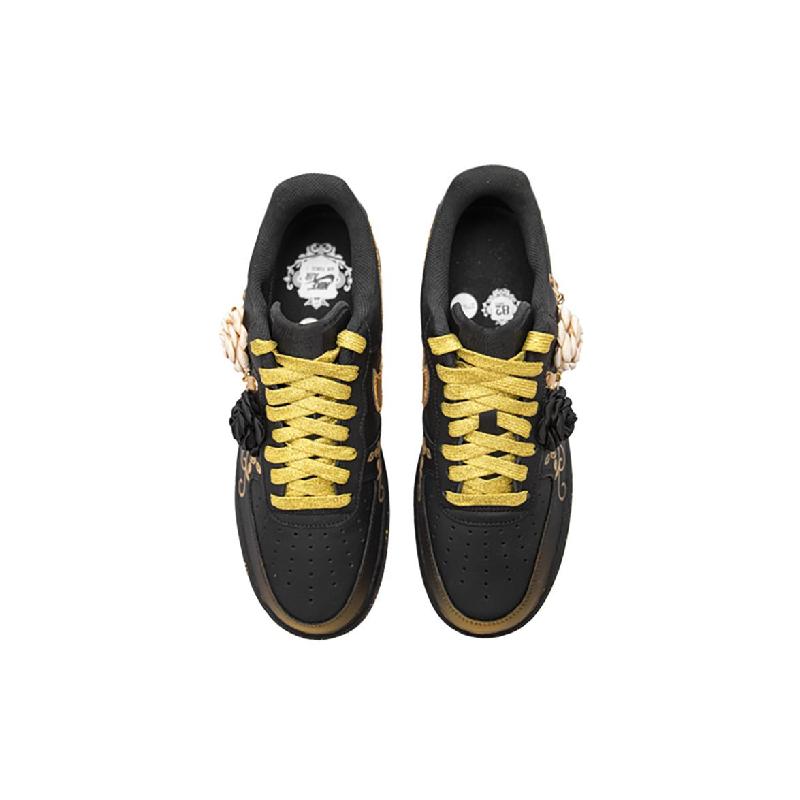 [Custom Black gold rose for women]  Air Force 1 Skateboard Shoes Women's Low-Top Black/Gold