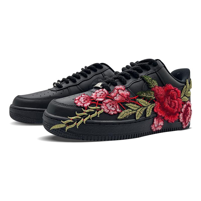 [Custom Peony Black Samurai]  Air Force 1 Skateboarding Shoes Women's