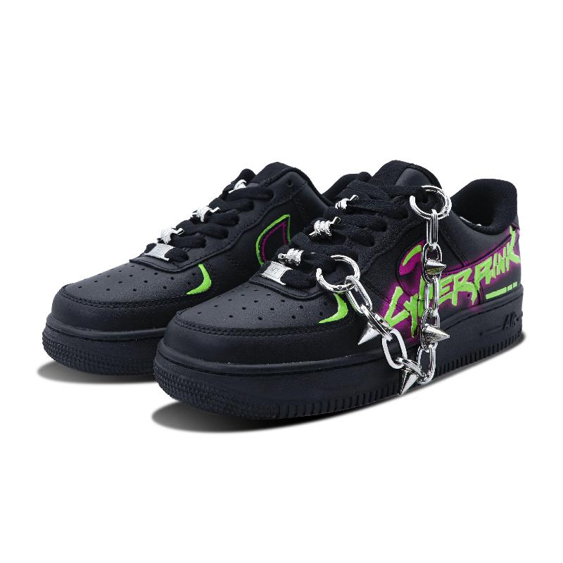 [Custom Neon Doomsday]  Air Force 1 Skateboarding Shoes Women's Low-top Black