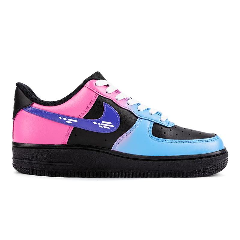 [Custom AF1 Cybergame Black]  Air Force 1 Skateboarding Shoes Women's Low-top Black/blue/purple/pink