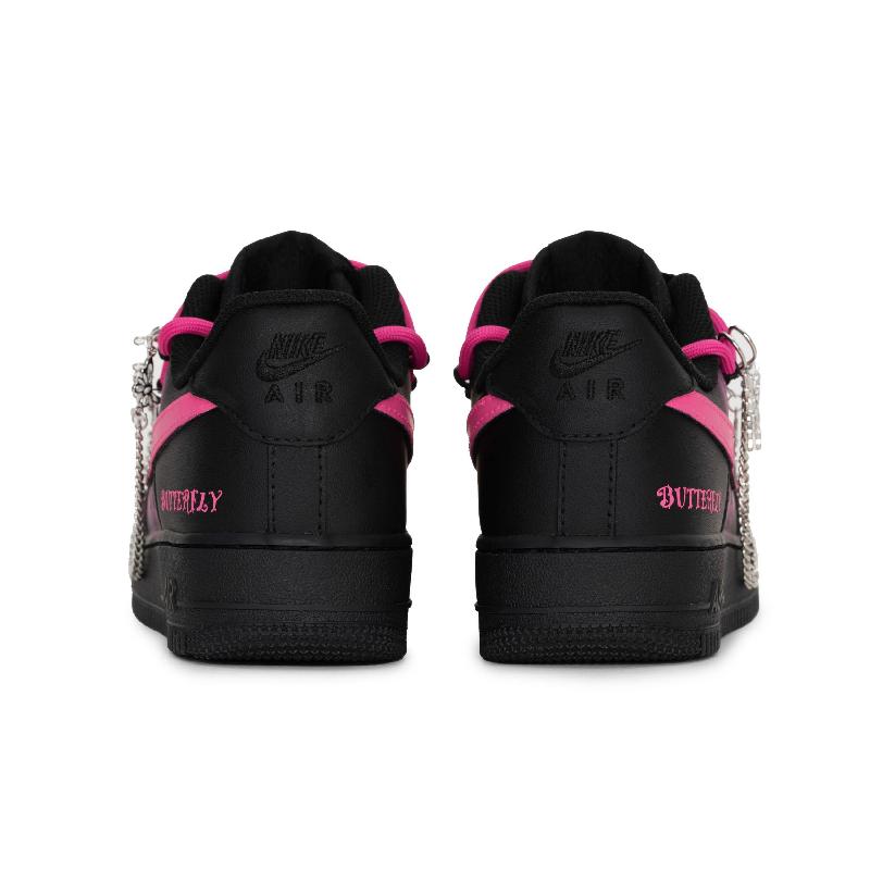 [Custom The black and pink butterfly dance]  Air Force 1 Skateboarding Shoes Unisex Low-top Black/pink