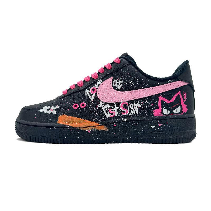 [Custom Pink ink raspberry]  Air Force 1 Skateboarding Shoes Women's Low-top Black/pink
