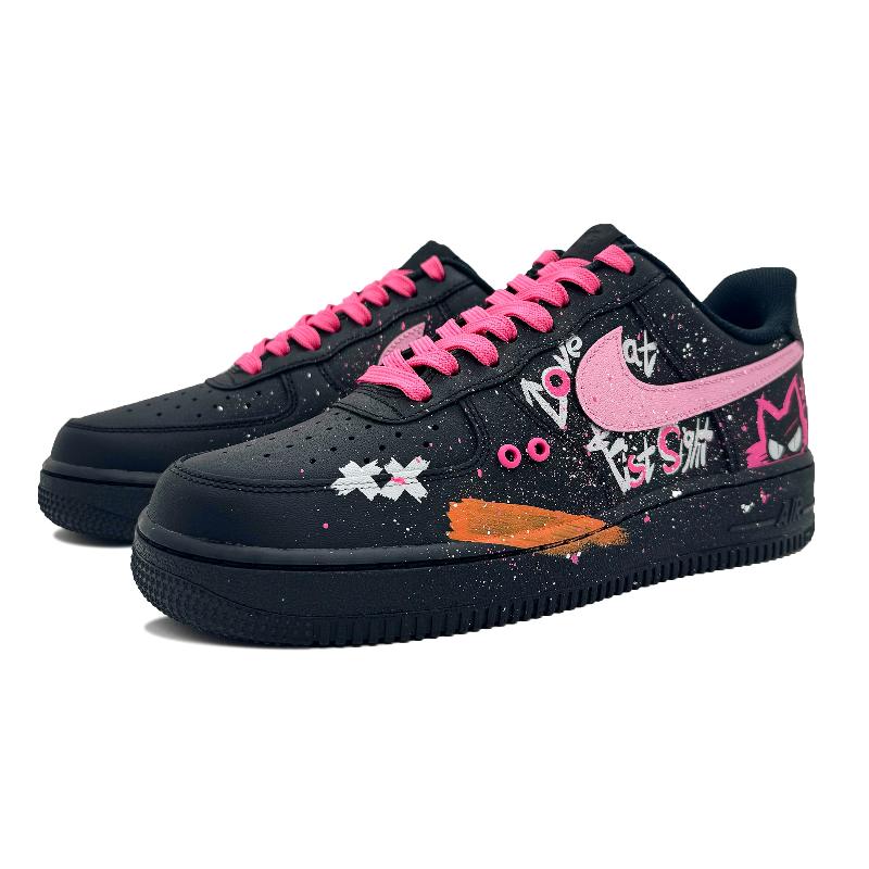 [Custom Pink ink raspberry]  Air Force 1 Skateboarding Shoes Women's Low-top Black/pink