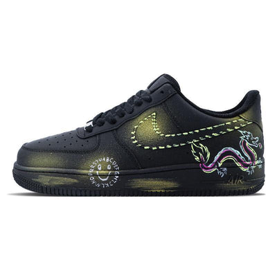 [Custom Cyberdragon]  Air Force 1 Skateboarding Shoes Women's Low-top Black