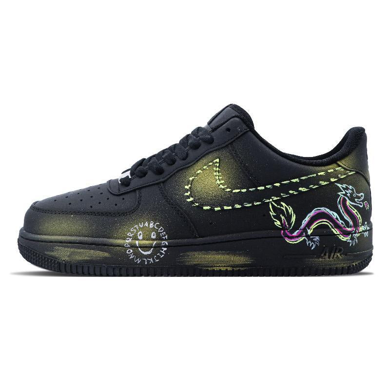 [Custom Cyberdragon]  Air Force 1 Skateboarding Shoes Women's Low-top Black