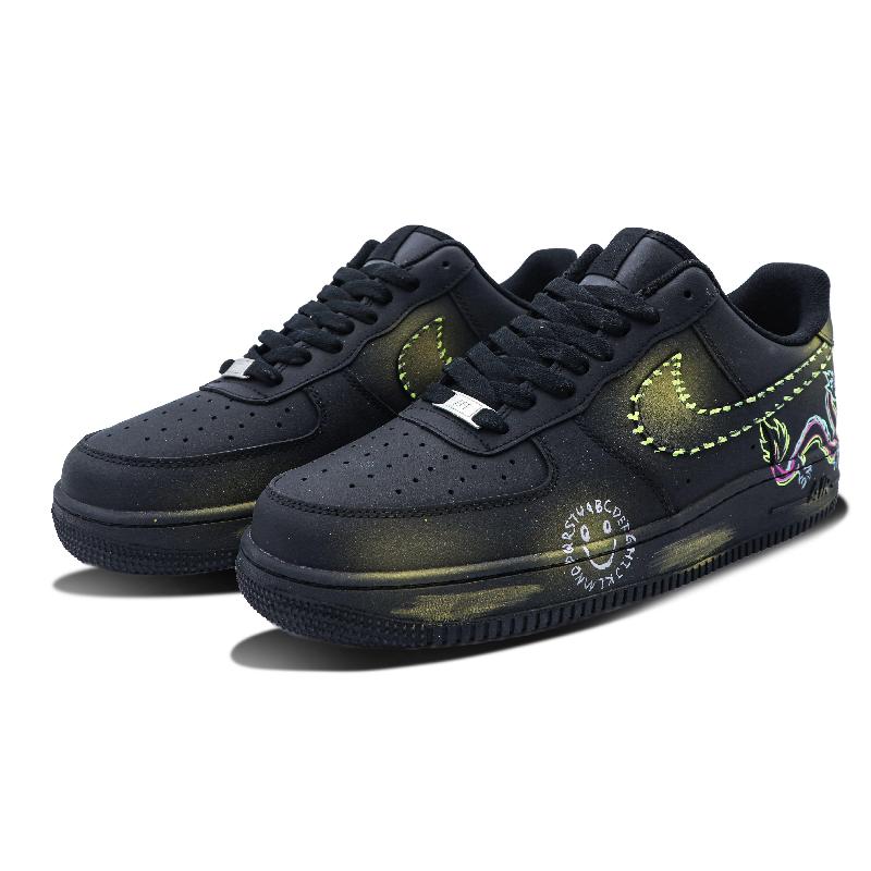 [Custom Cyberdragon]  Air Force 1 Skateboarding Shoes Women's Low-top Black