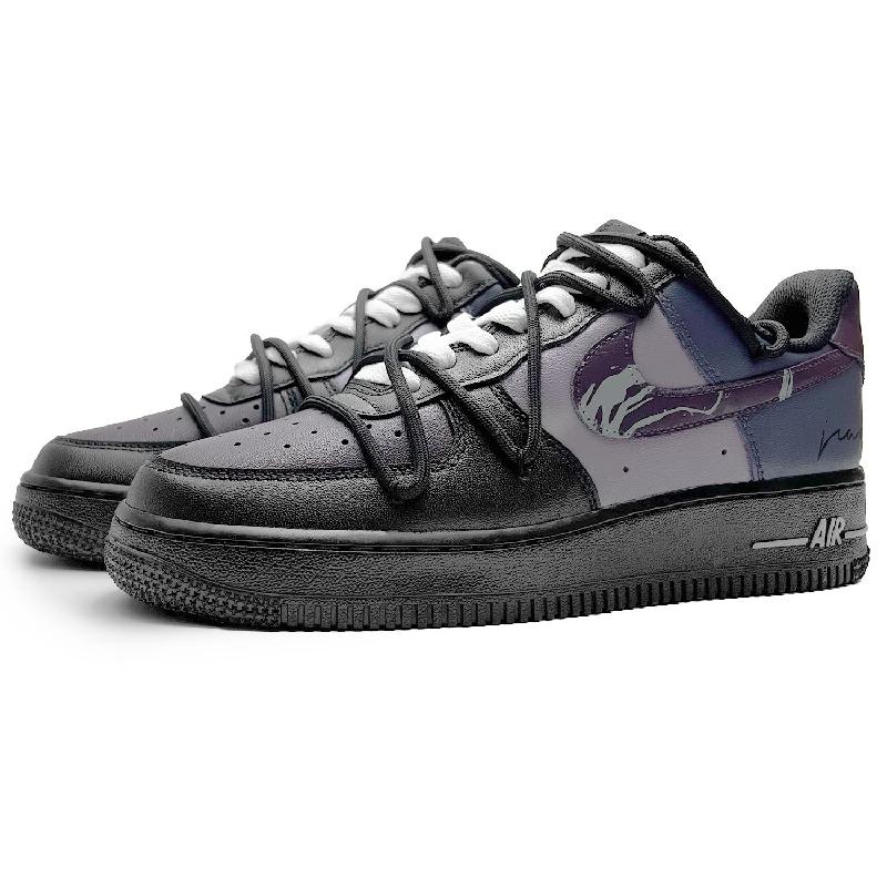 [Custom Female style: Purple Moon Night]  Air Force 1 Skateboard Shoes Women's Low-Top Black/Purple