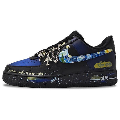 [Custom Female starry sky]  Air Force 1 Skateboard Shoes Women's Low-Top Black/Blue