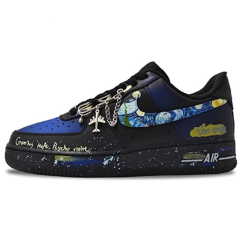 [Custom Female starry sky]  Air Force 1 Skateboard Shoes Women's Low-Top Black/Blue