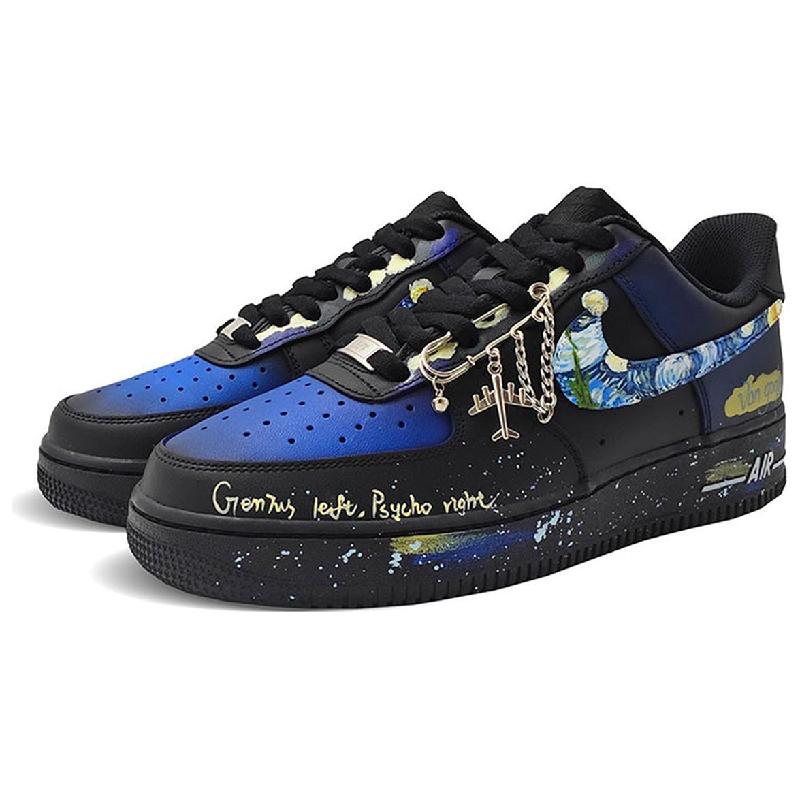 [Custom Female starry sky]  Air Force 1 Skateboard Shoes Women's Low-Top Black/Blue