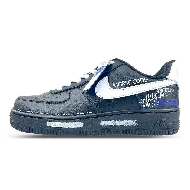 [Custom Morse code]  Air Force 1 Skateboard Shoes Women's Low-Top White/Blue