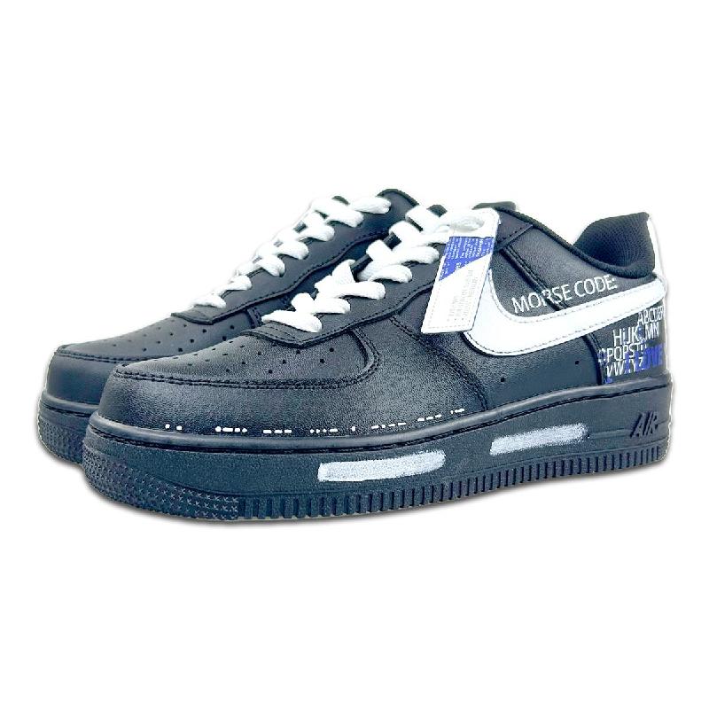 [Custom Morse code]  Air Force 1 Skateboard Shoes Women's Low-Top White/Blue