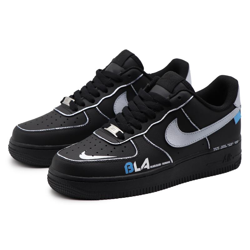 [Custom Women's quick silver]  Air Force 1 Skateboarding Shoes Women's Low-top Black/Sliver