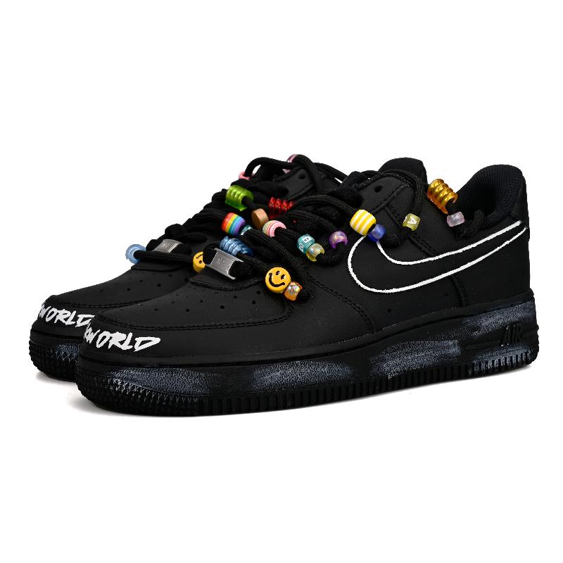 [Custom Colorful beads]  Air Force 1 Skateboarding Shoes Women's Low-top Black