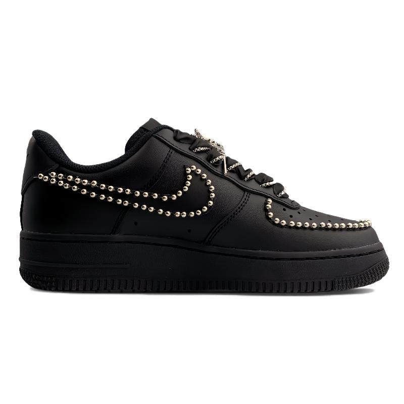 [Custom Silver-winged butterfly in the dark night]  Air Force 1 Skateboarding Shoes Women's Low-top Black/silver
