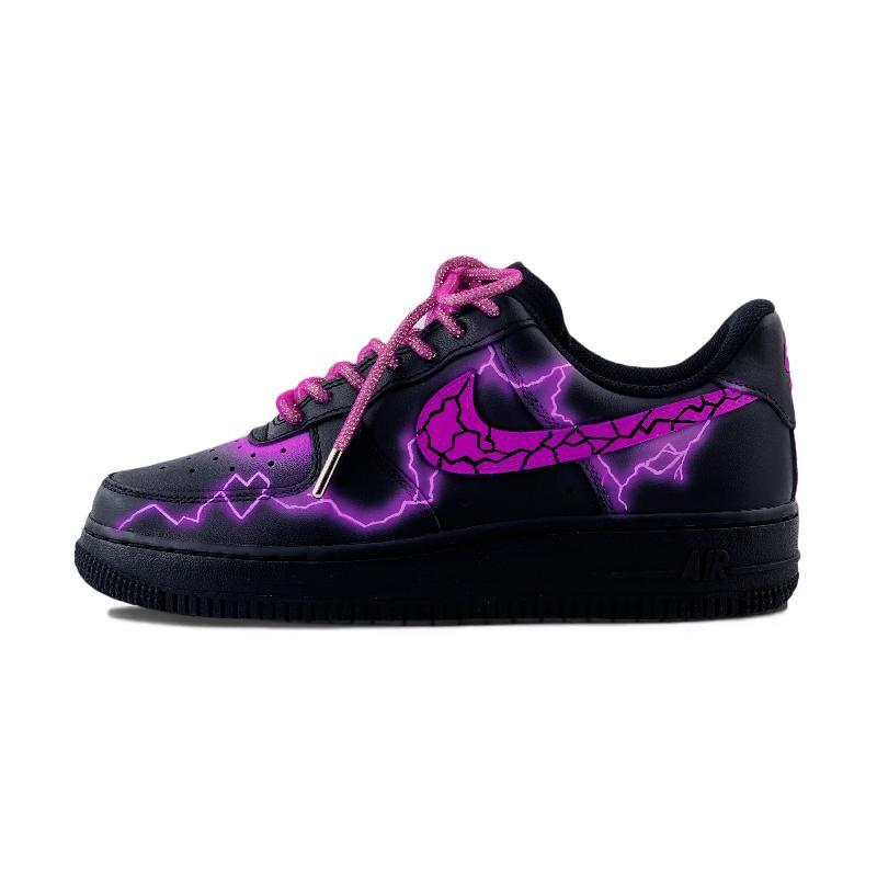 [Custom Burst Lightning Heart Purple]  Air Force 1 Skateboarding Shoes Women's Low-top Black/purple/pink