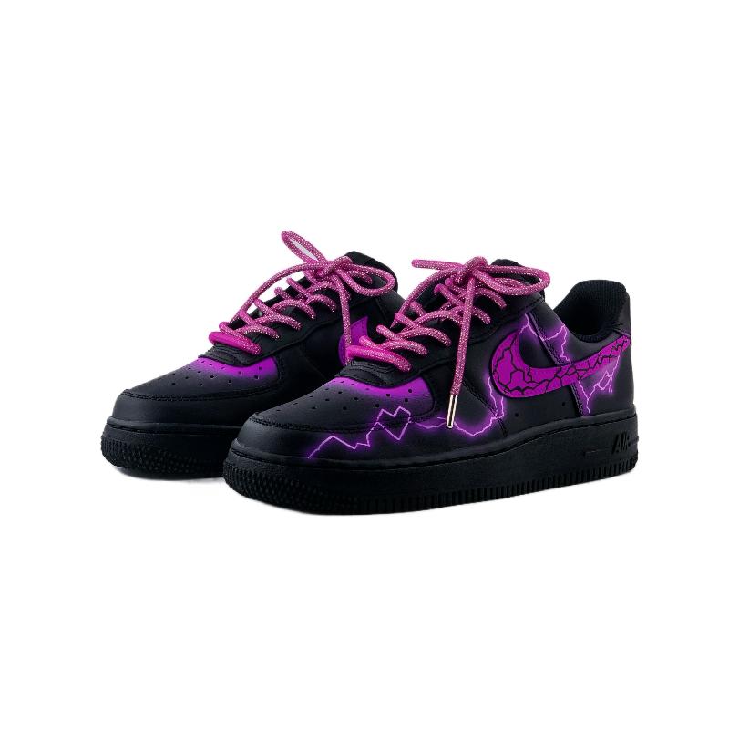 [Custom Burst Lightning Heart Purple]  Air Force 1 Skateboarding Shoes Women's Low-top Black/purple/pink