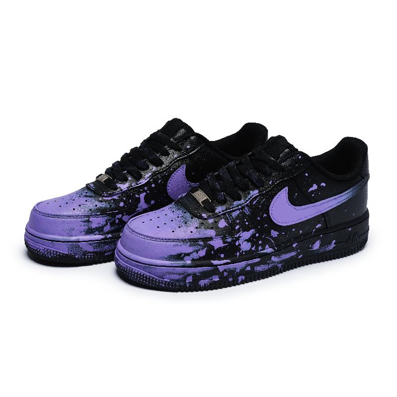 [Custom Female crazy graffiti purple SBOX]  Air Force 1 Skateboard Shoes Women's Low-Top Black/Purple