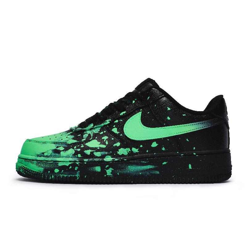 [Custom A crazy graffiti green for women]  Air Force 1 Skateboard Shoes Women's Low-Top Black/Green