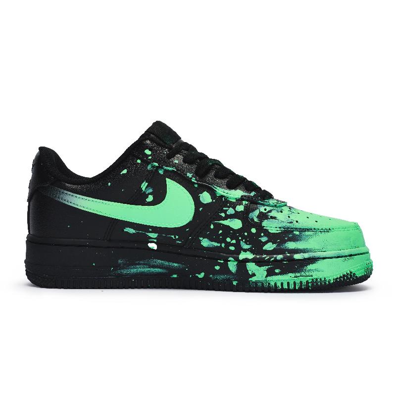 [Custom A crazy graffiti green for women]  Air Force 1 Skateboard Shoes Women's Low-Top Black/Green