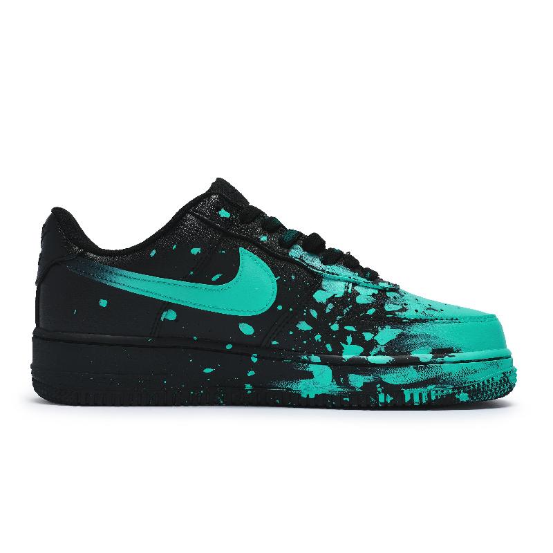 [Custom A crazy graffiti blue  for women]  Air Force 1 Skateboard Shoes Women's Low-Top Black-Cyan