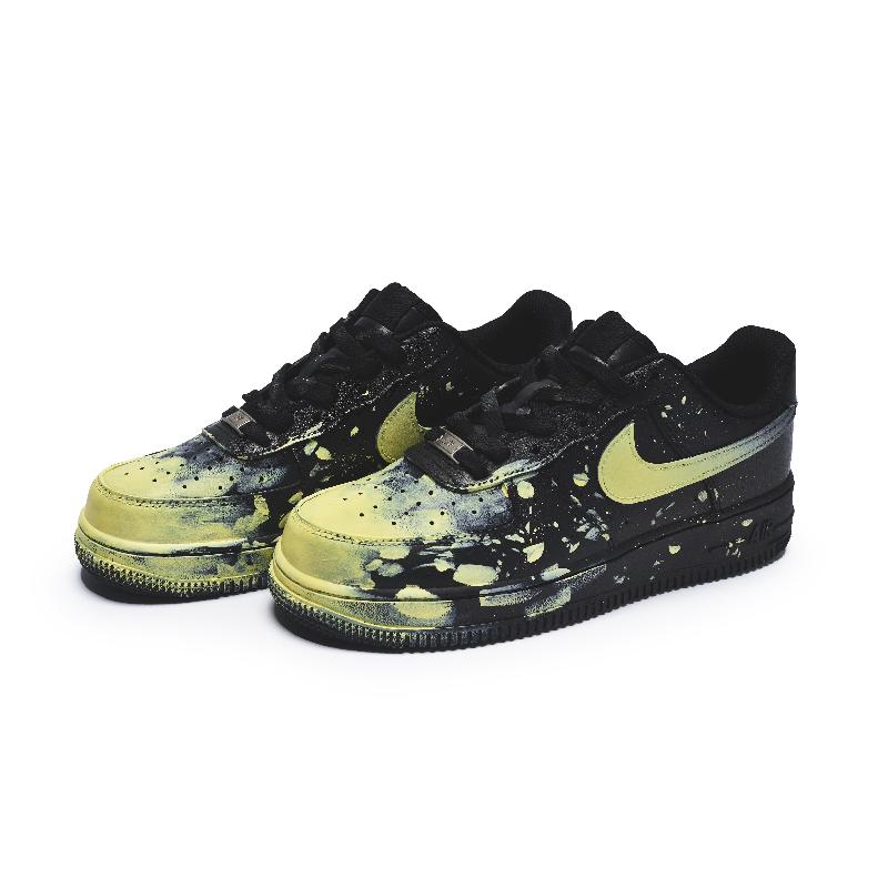 [Custom Women's crazy graffiti yellow]  Air Force 1 Skateboard Shoes Women's Low-Top Black/Yellow