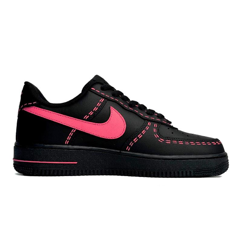 [Custom Women's black pink with rose red stitching]  Air Force 1 Skateboarding Shoes Women's