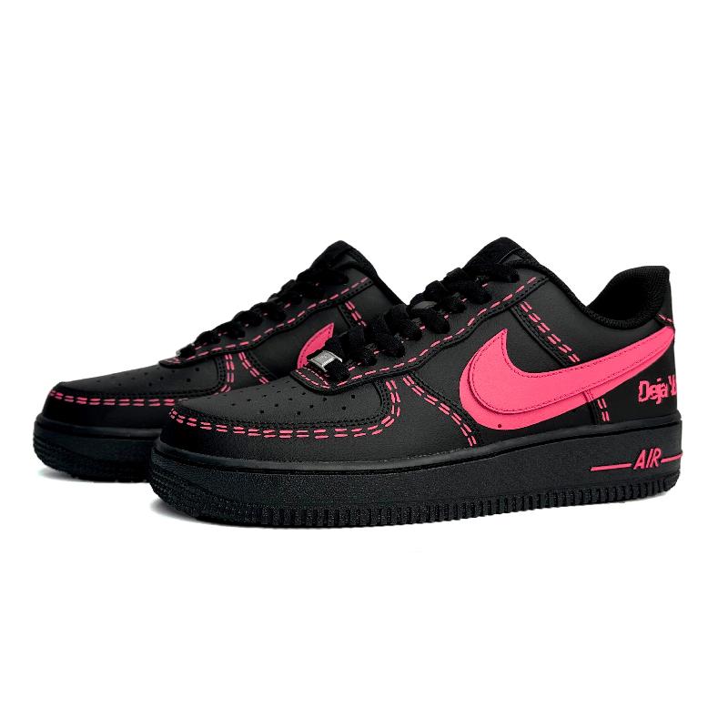 [Custom Women's black pink with rose red stitching]  Air Force 1 Skateboarding Shoes Women's