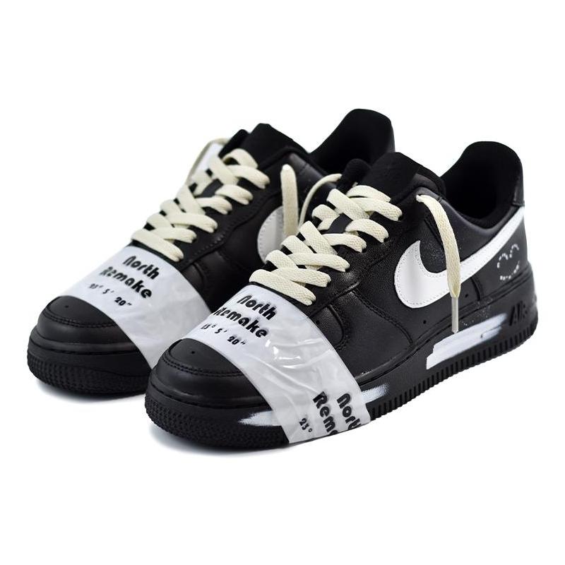 [Custom "North Latitude Smiling Face"]  Air Force 1 Skateboarding Shoes Women's Low-top Black/white