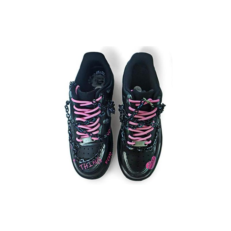 [Custom Women's electric silver chain]  Air Force 1 Skateboarding Shoes Women's Low-top Black/Sliver