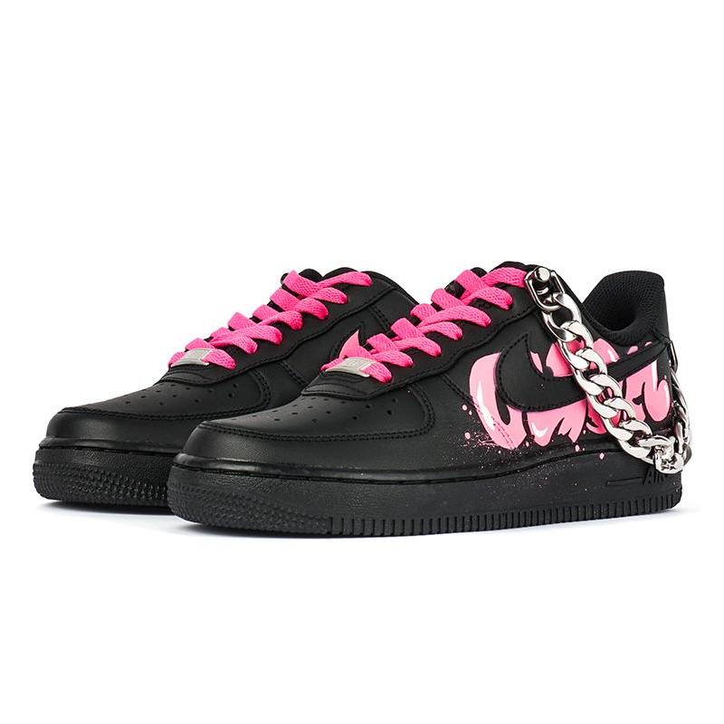 [Custom Women's low-top graffiti sneakers in black pink]  Air Force 1 Skateboarding Shoes Women's