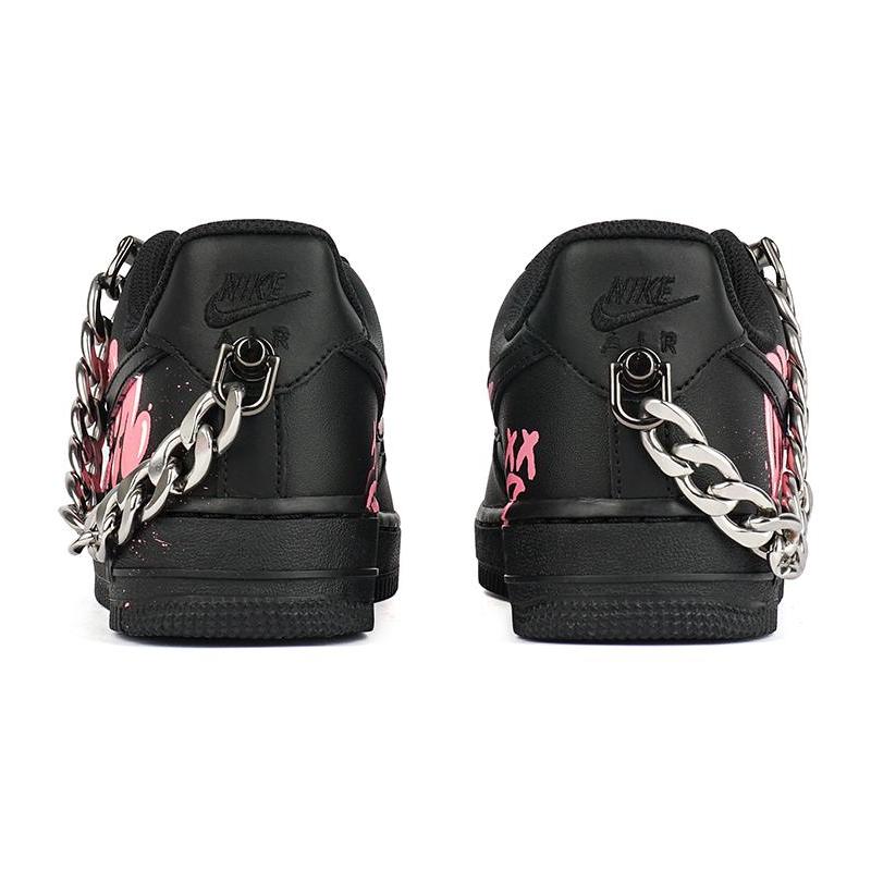 [Custom Women's low-top graffiti sneakers in black pink]  Air Force 1 Skateboarding Shoes Women's