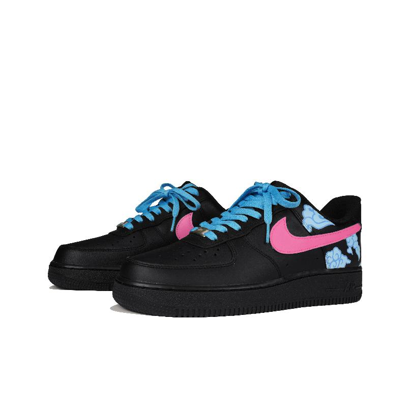 [Custom Run through the neon lights]  Air Force 1 Skateboard Shoes Women's Low-Top Black Blue Pink