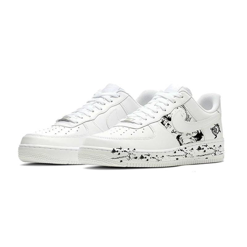 [Custom The dragon is flying and the phoenix is dancing]  Air Force 1 Skateboarding Shoes Women's Low-top White/Brown