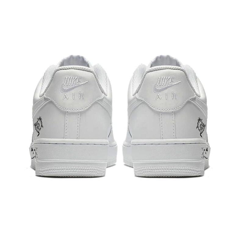 [Custom The dragon is flying and the phoenix is dancing]  Air Force 1 Skateboarding Shoes Women's Low-top White/Brown