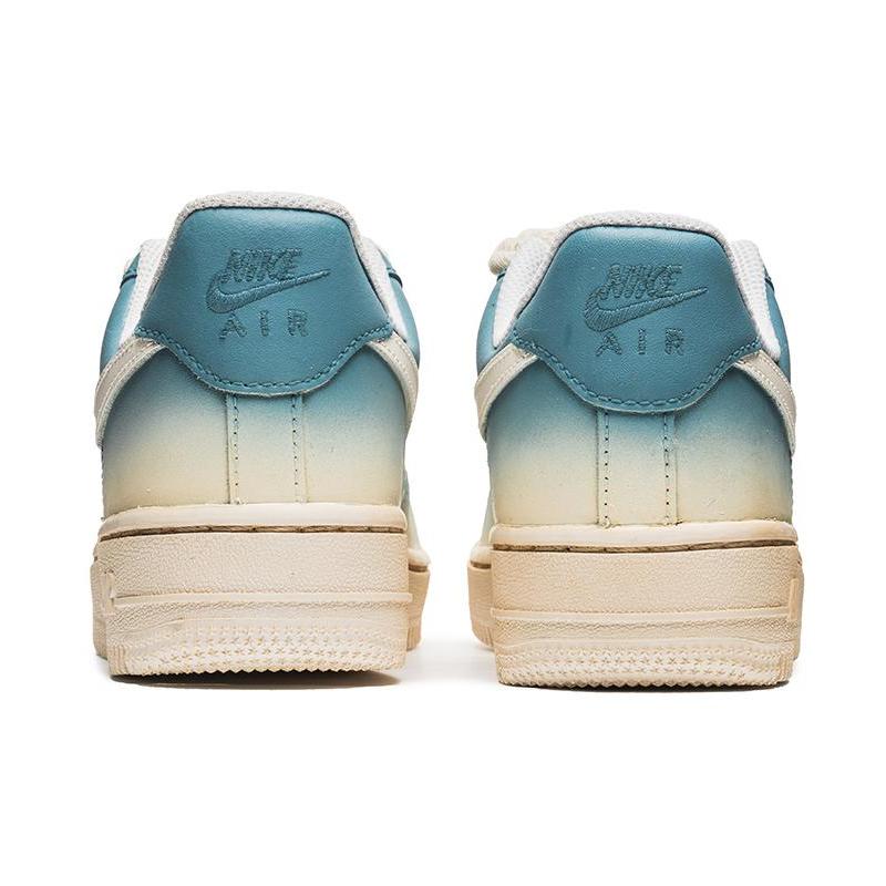 [Custom Denim retro gradient blue C]  Air Force 1 Skateboarding Shoes Women's Low-top Blue/beige