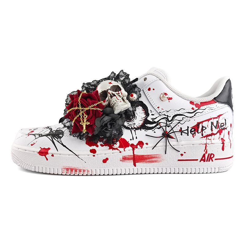 [Custom Gothic skeleton graffiti E]  Air Force 1 Skateboarding Shoes Women's