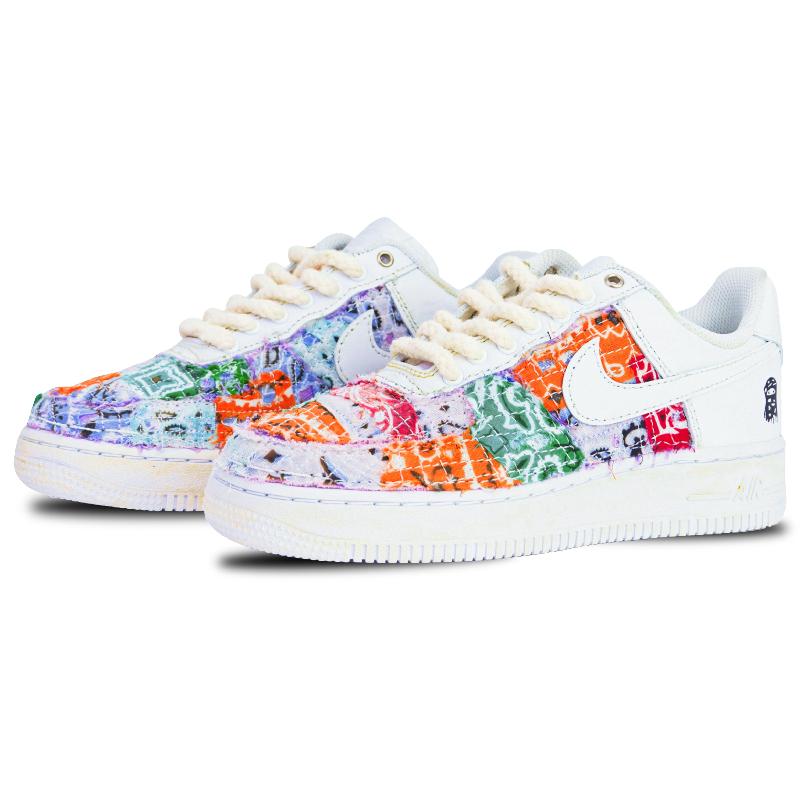 [Custom Women destroy cashews]  Air Force 1 Skateboarding Shoes Women's Low-top White/Green/Orange