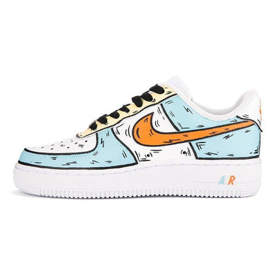 [Custom Female cartoon 2D style blue, orange and yellow]  Air Force 1 Skateboarding Shoes Women's Low-top Blue/Orange/Yellow