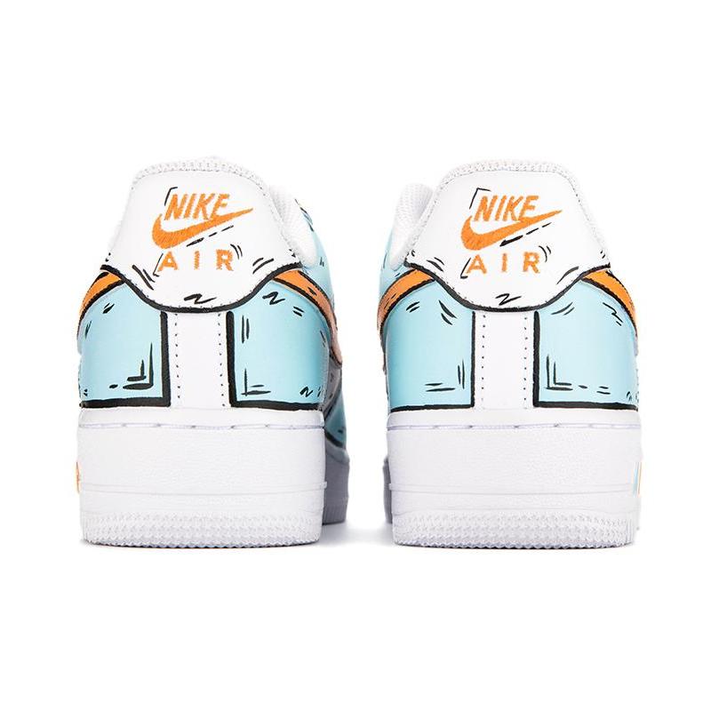 [Custom Female cartoon 2D style blue, orange and yellow]  Air Force 1 Skateboarding Shoes Women's Low-top Blue/Orange/Yellow