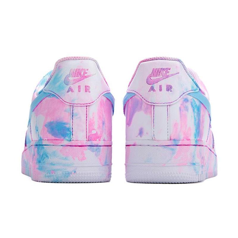 [Custom Tie-dyed neon-lit city]  Air Force 1 Skateboarding Shoes Women's Low-top White/pink/blue