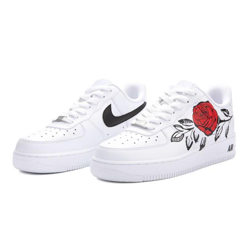 [Custom Red rose]  Air Force 1 Skateboarding Shoes Women's Low-top Red/Black