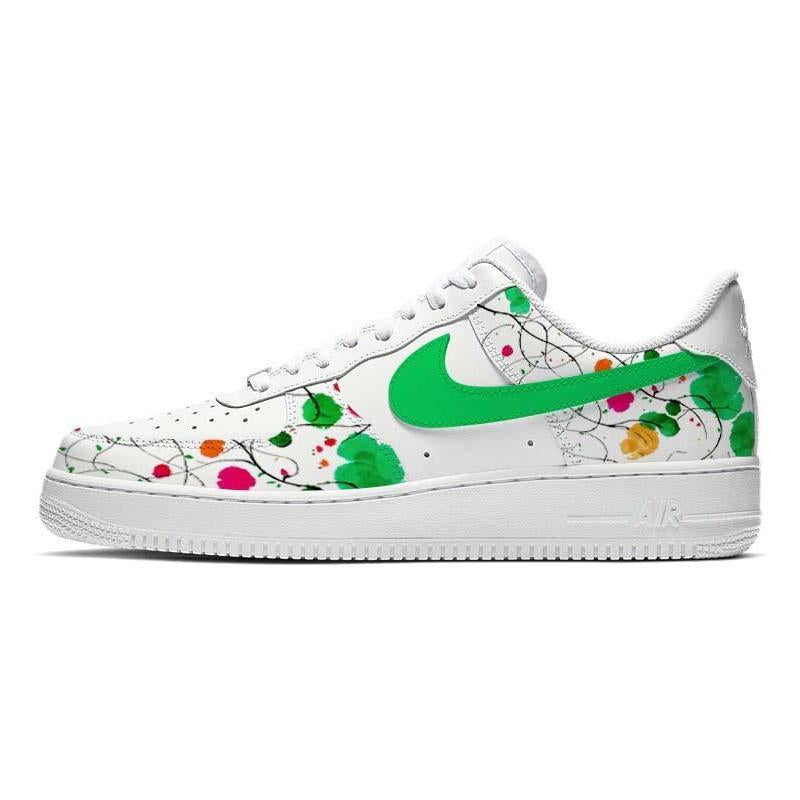 [Custom Flowers are red and grass is green]  Air Force 1 Skateboarding Shoes Women's Low-top White/black
