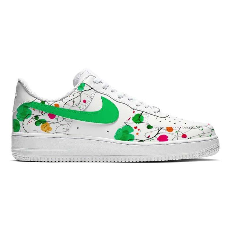 [Custom Flowers are red and grass is green]  Air Force 1 Skateboarding Shoes Women's Low-top White/black