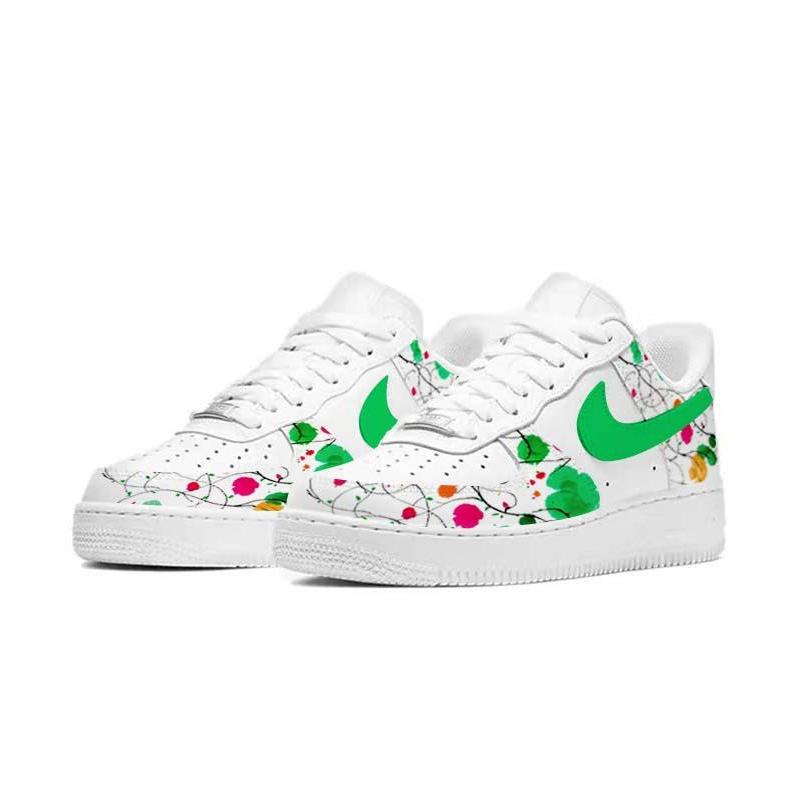 [Custom Flowers are red and grass is green]  Air Force 1 Skateboarding Shoes Women's Low-top White/black