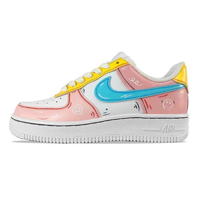 [Custom Female peach-pink graffiti]  Air Force 1 Skateboarding Shoes Women's Low-top Pink/Blue/Orange