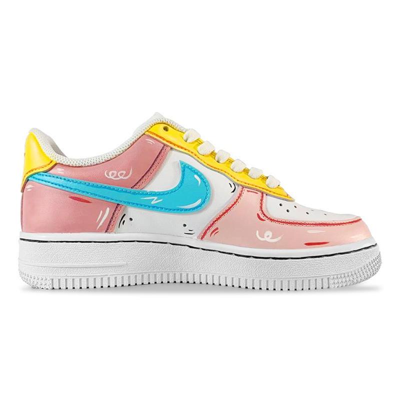 [Custom Female peach-pink graffiti]  Air Force 1 Skateboarding Shoes Women's Low-top Pink/Blue/Orange