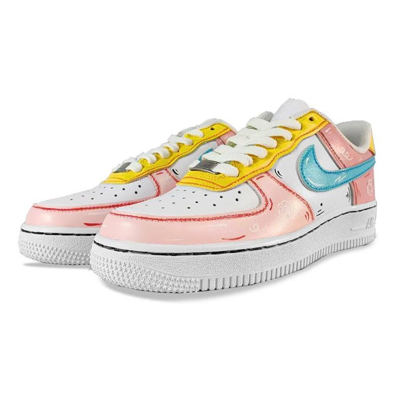 [Custom Female peach-pink graffiti]  Air Force 1 Skateboarding Shoes Women's Low-top Pink/Blue/Orange