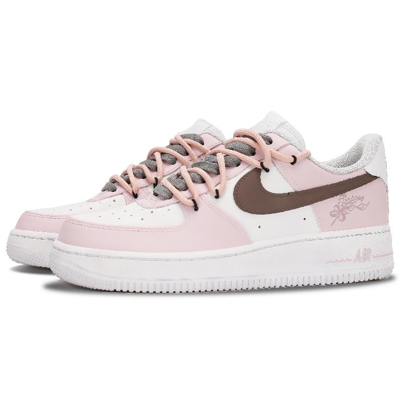 [Custom Flower powder]  Air Force 1 Wear-Resistant Low-Top Skateboard Shoes Women's Pink White